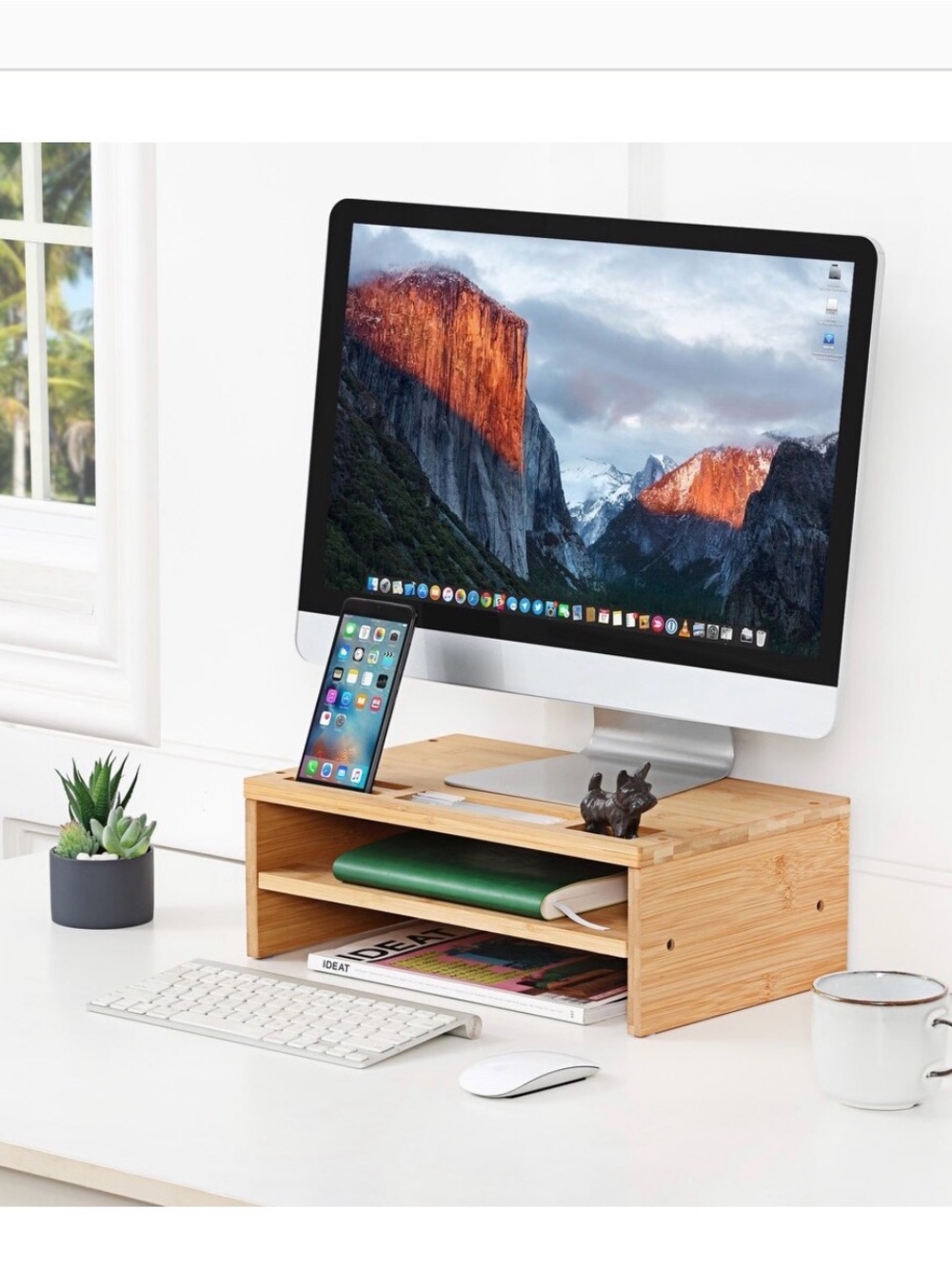 Bamboo Monitor Stand with Storage Shelf - Natural